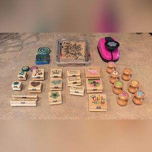 Cute Wooden Stamp Set with Colorful Designs - Pink Accent